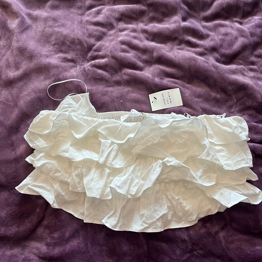 Pink Lily x Caitlin Covington ruffled crop top